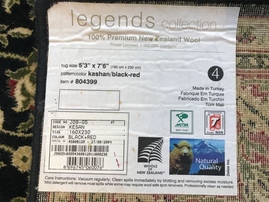 100% Premium New Zealand Wool Area Rug Made In Turkey 5'3 X 7'6' Blacks Reds Kashan [Photo 8]