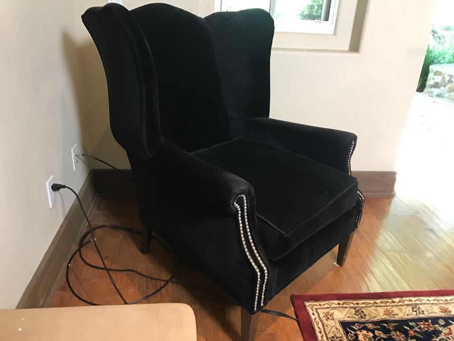 Richter Furniture Black Wingback Armchair With Brass Nailheads [Photo 2]