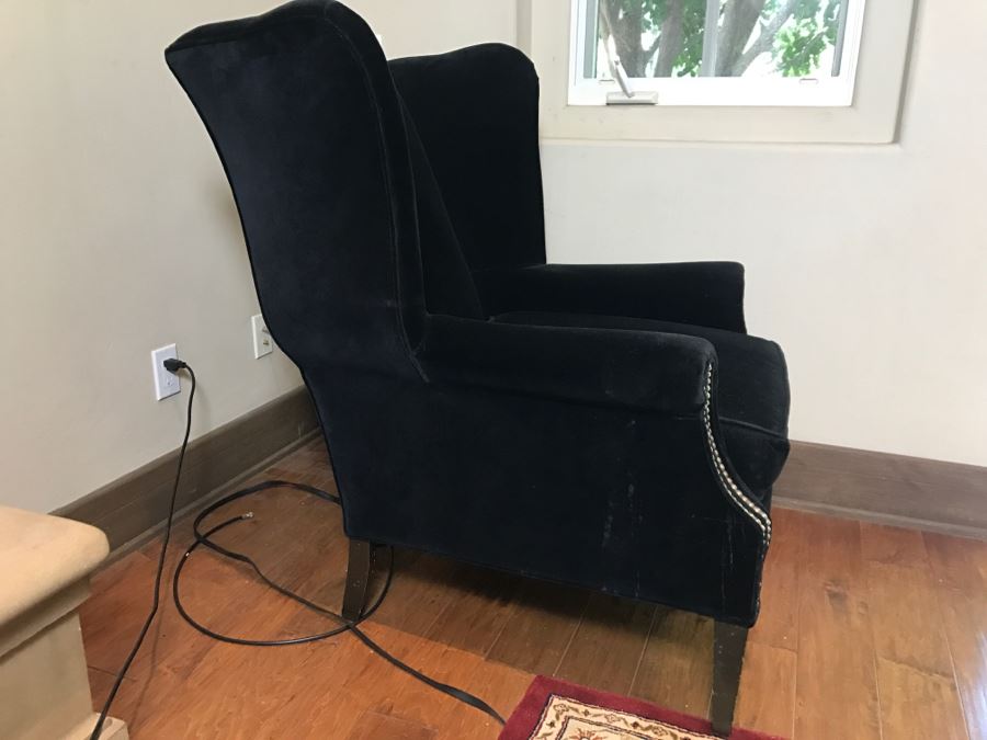 Richter Furniture Black Wingback Armchair With Brass Nailheads [Photo 6]