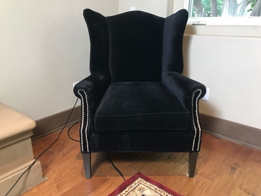 Richter Furniture Black Wingback Armchair With Brass Nailheads [Photo 3]