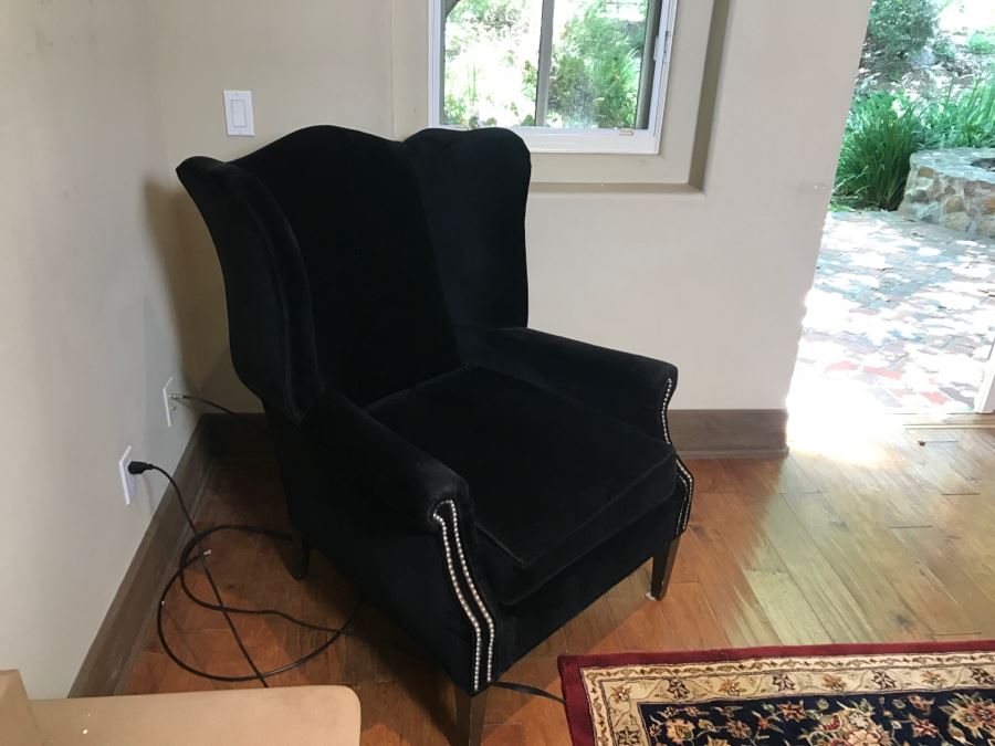Richter Furniture Black Wingback Armchair With Brass Nailheads [Photo 5]