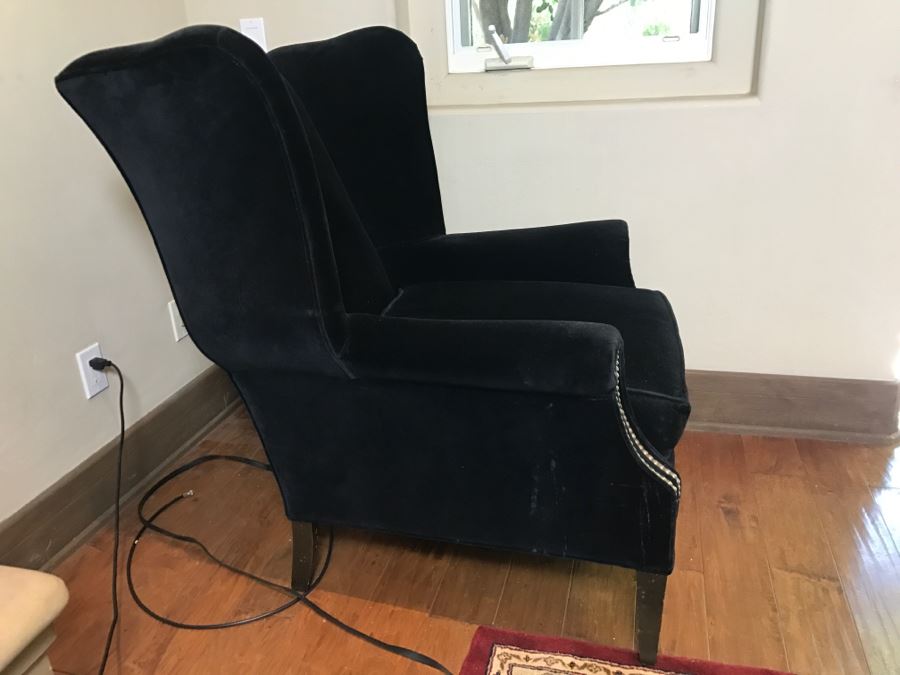 Richter Furniture Black Wingback Armchair With Brass Nailheads [Photo 8]