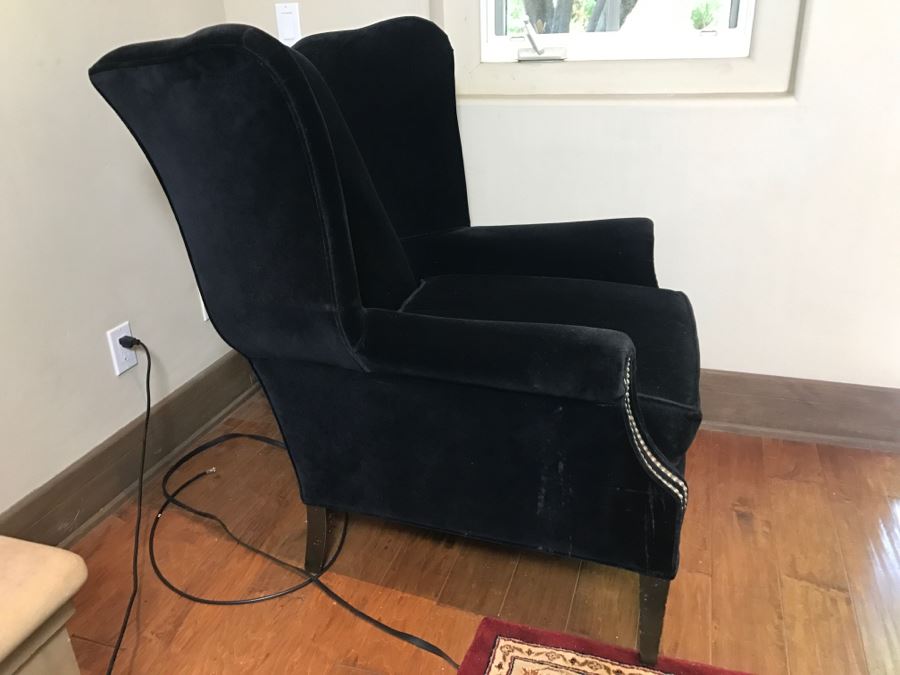 Richter Furniture Black Wingback Armchair With Brass Nailheads [Photo 7]