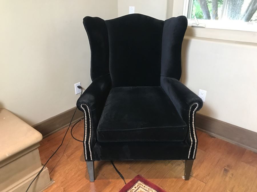 Richter Furniture Black Wingback Armchair With Brass Nailheads [Photo 4]