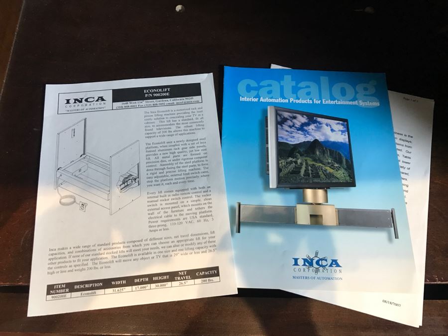 INCA Power Ride TV Lift With Remote (Use As Safe) Note That One Of Faux Pulls Is Damaged [Photo 5]