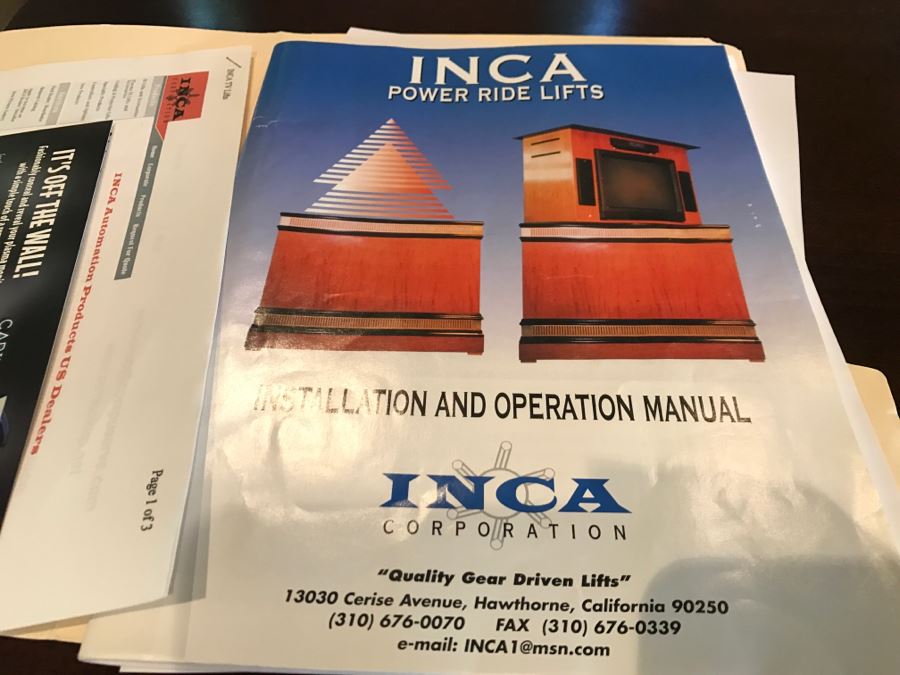 INCA Power Ride TV Lift With Remote (Use As Safe) Note That One Of Faux Pulls Is Damaged [Photo 6]