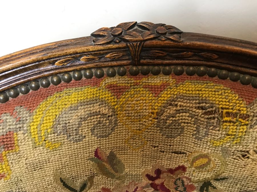 Antique Needlepoint Armchair - See Photos Where Back Of Needlepoint Needs Repair [Photo 15]