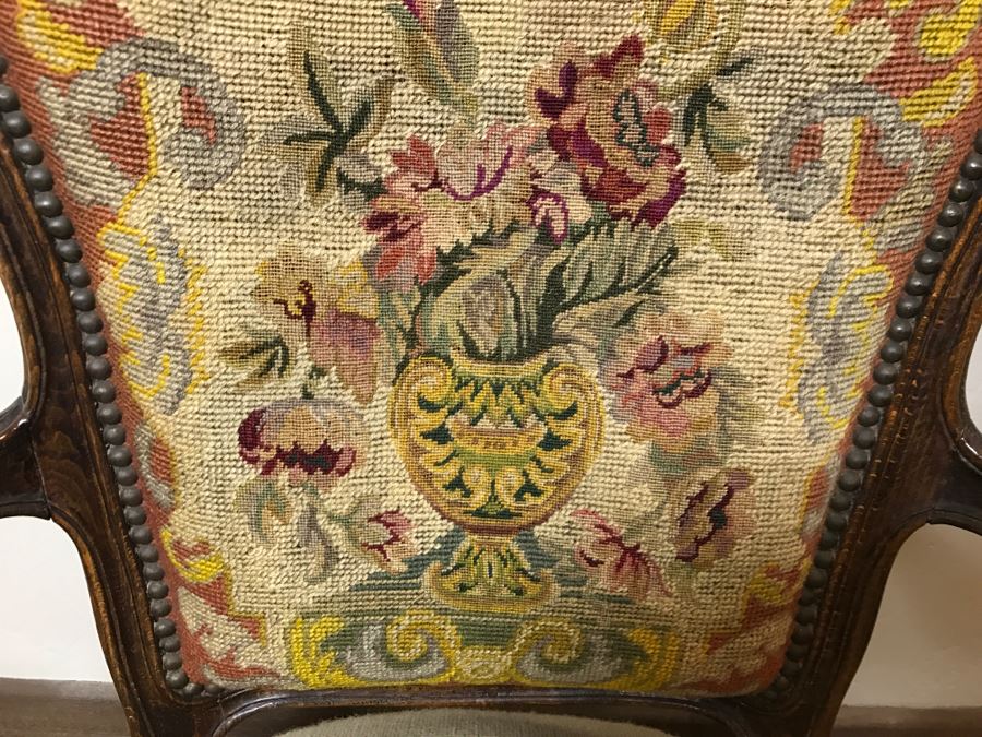 Antique Needlepoint Armchair - See Photos Where Back Of Needlepoint Needs Repair [Photo 14]