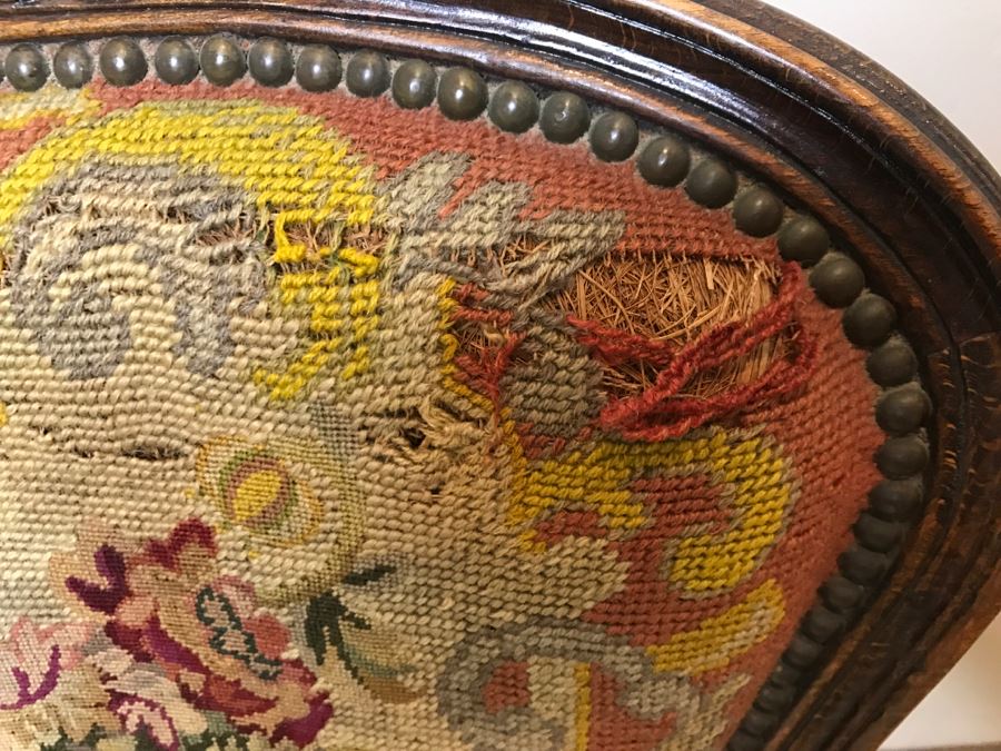 Antique Needlepoint Armchair - See Photos Where Back Of Needlepoint Needs Repair [Photo 16]