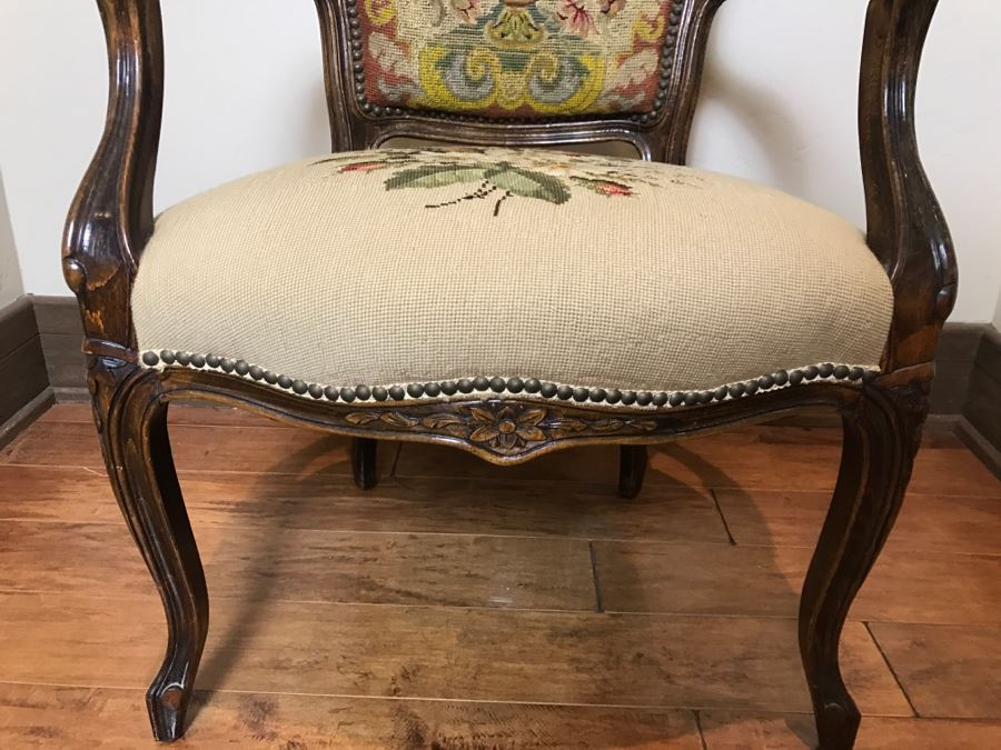 Antique Needlepoint Armchair - See Photos Where Back Of Needlepoint Needs Repair [Photo 4]