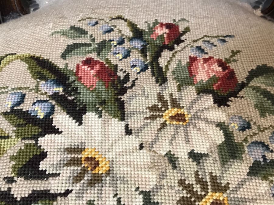 Antique Needlepoint Armchair - See Photos Where Back Of Needlepoint Needs Repair [Photo 8]