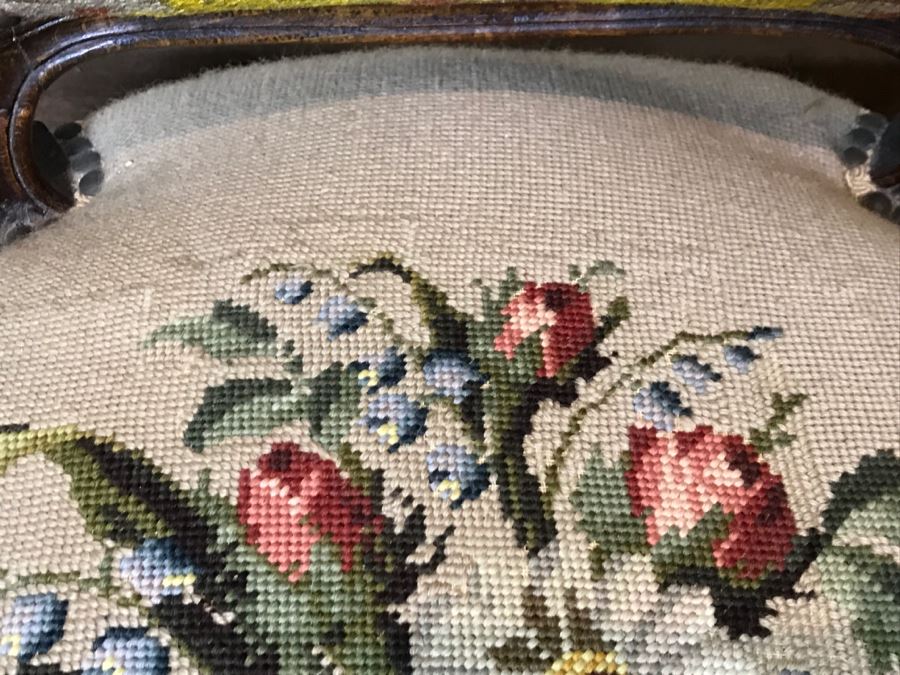 Antique Needlepoint Armchair - See Photos Where Back Of Needlepoint Needs Repair [Photo 9]