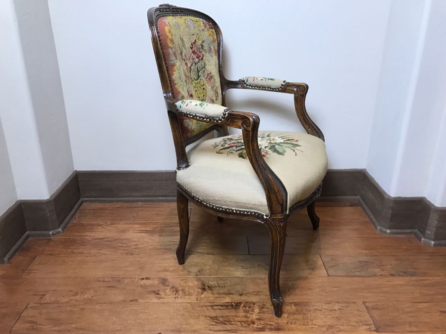 Antique Needlepoint Armchair - See Photos Where Back Of Needlepoint Needs Repair [Photo 17]