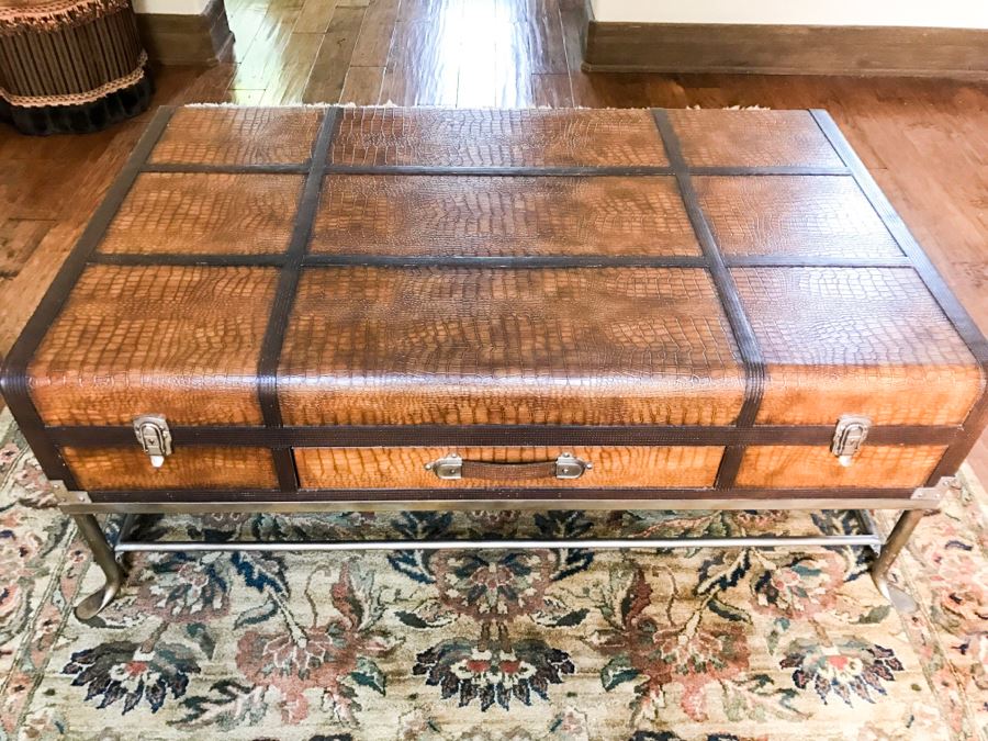 Faux Trunk Coffee Table With Metal Base [Photo 2]