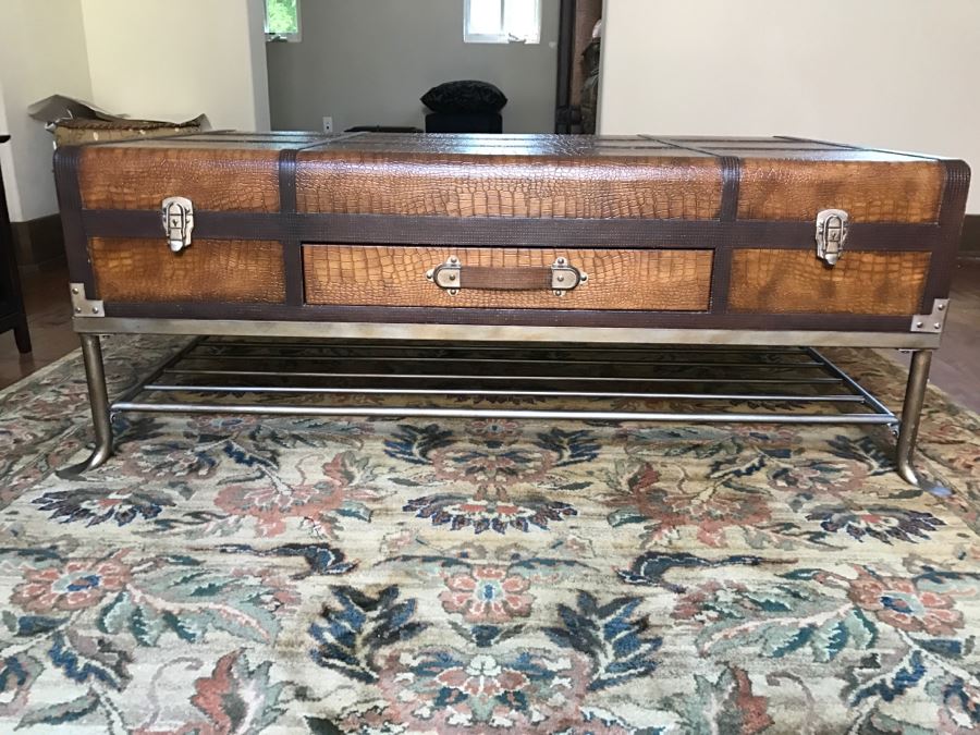 Faux Trunk Coffee Table With Metal Base [Photo 3]