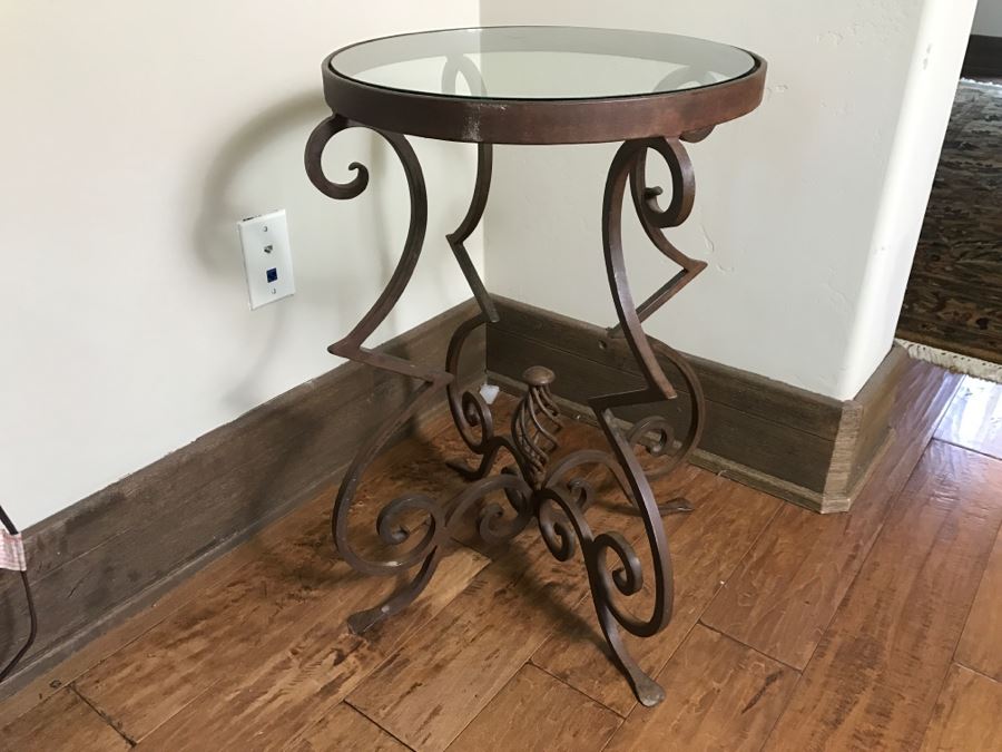 Metal Round Glass Top Side Table