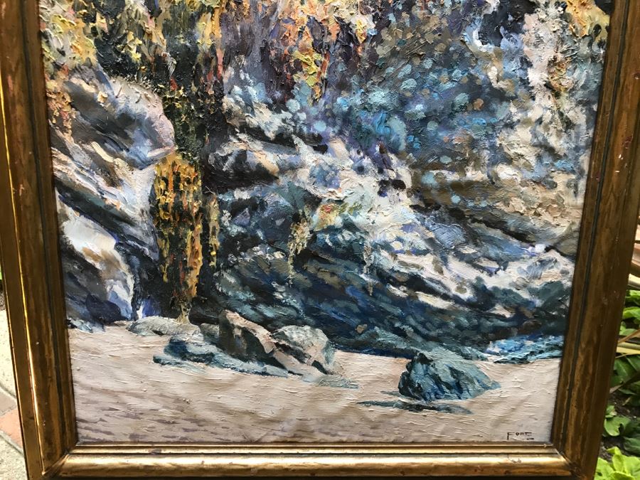 Original Plein Air Oil Painting On Canvas Panel By FORT Titled 'Cliff With Red Fence' 24' X 30' [Photo 3]