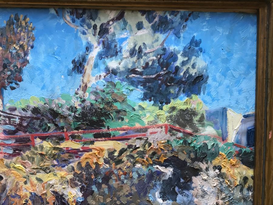 Original Plein Air Oil Painting On Canvas Panel By FORT Titled 'Cliff With Red Fence' 24' X 30' [Photo 7]