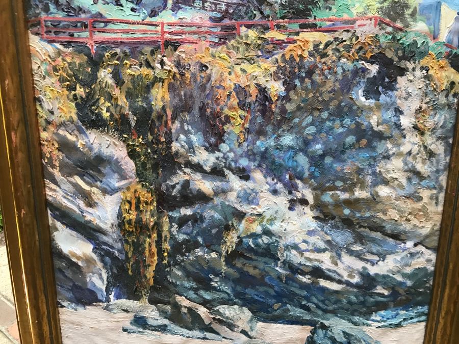 Original Plein Air Oil Painting On Canvas Panel By FORT Titled 'Cliff With Red Fence' 24' X 30' [Photo 8]