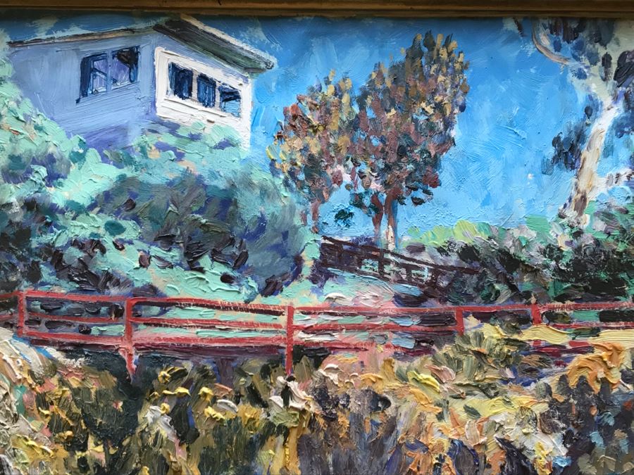 Original Plein Air Oil Painting On Canvas Panel By FORT Titled 'Cliff With Red Fence' 24' X 30' [Photo 6]