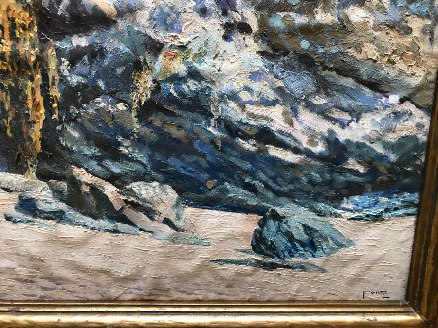 Original Plein Air Oil Painting On Canvas Panel By FORT Titled 'Cliff With Red Fence' 24' X 30' [Photo 9]