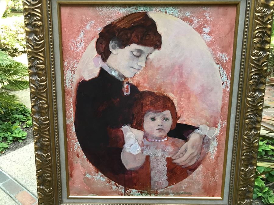 Original Vintage 1974 Dorothy Orr Oil Painting On Canvas Titled 'Mother & Child' D. Orr [Photo 2]