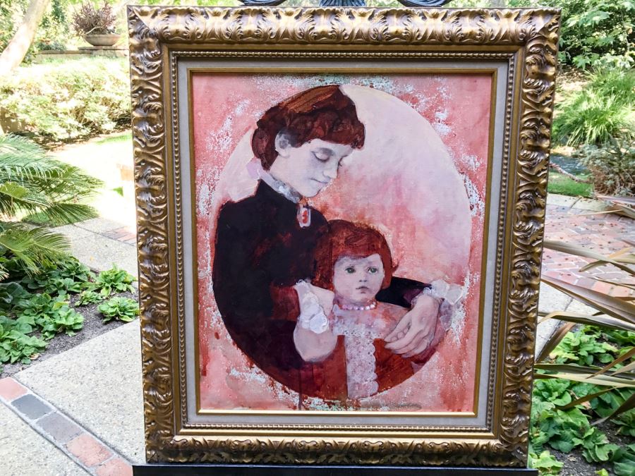 Original Vintage 1974 Dorothy Orr Oil Painting On Canvas Titled 'Mother & Child' D. Orr