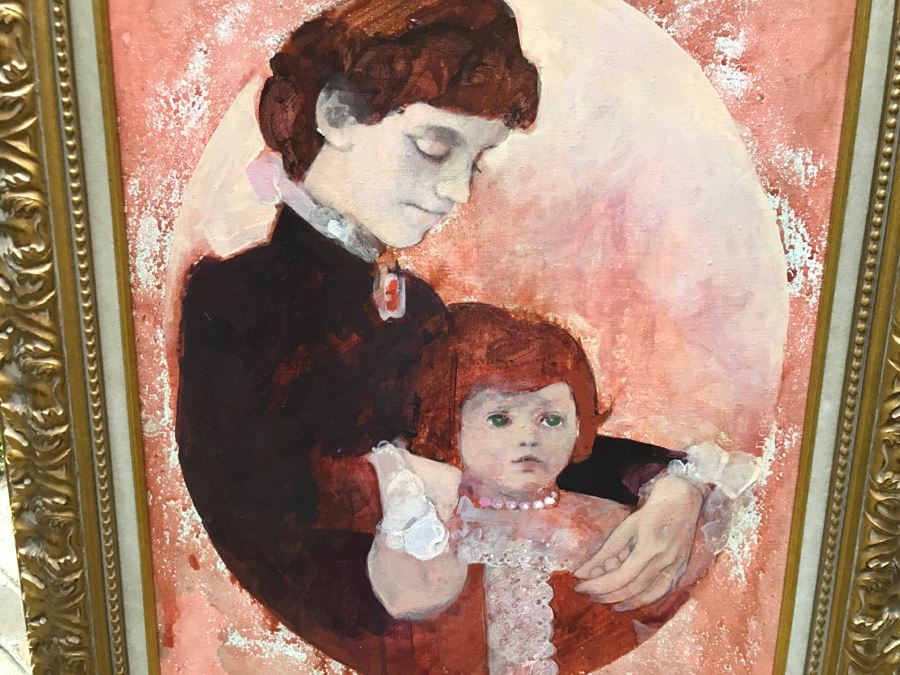 Original Vintage 1974 Dorothy Orr Oil Painting On Canvas Titled 'Mother & Child' D. Orr [Photo 3]