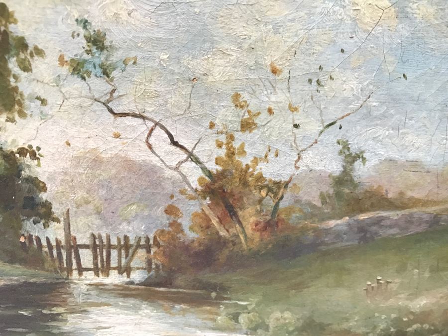 Antique Plein Air Oil Painting On Canvas In Antique Frame No Signature Found (Some Damage To Canvas See Photos) [Photo 11]