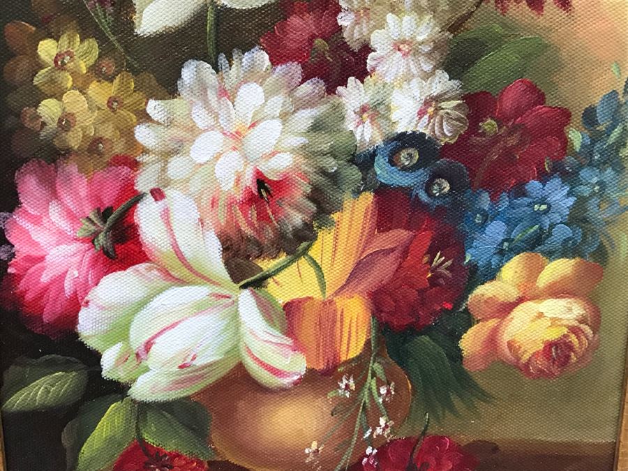 Original Floral Still Life Painting In Stunning Gilded Frame Signature Illegible [Photo 6]