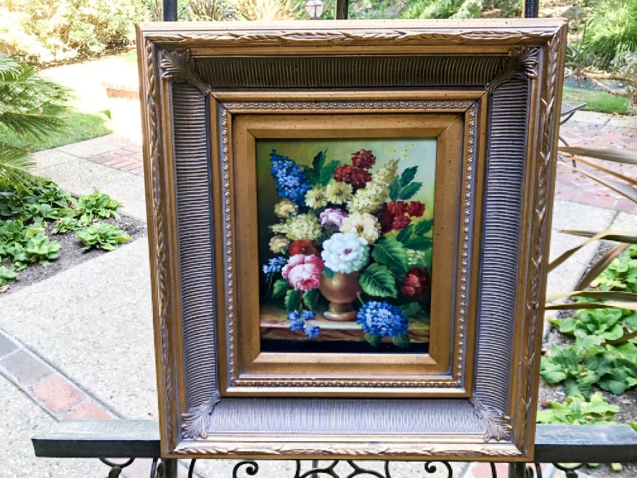 Original Floral Still Life Oil Painting Signature Illegible