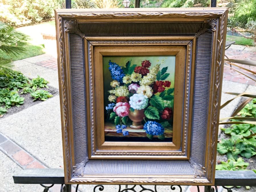 Original Floral Still Life Oil Painting Signature Illegible [Photo 1]