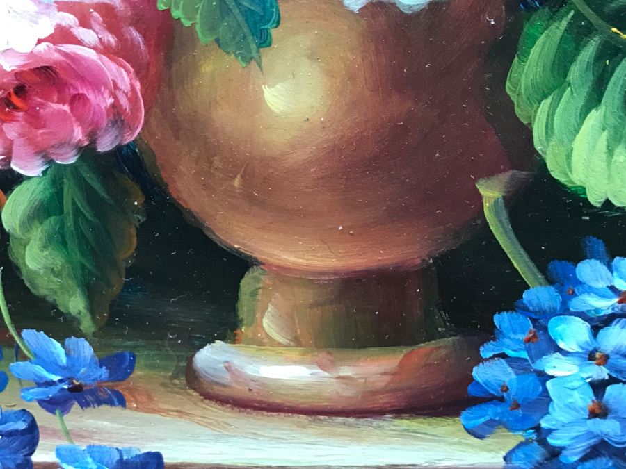 Original Floral Still Life Oil Painting Signature Illegible [Photo 7]