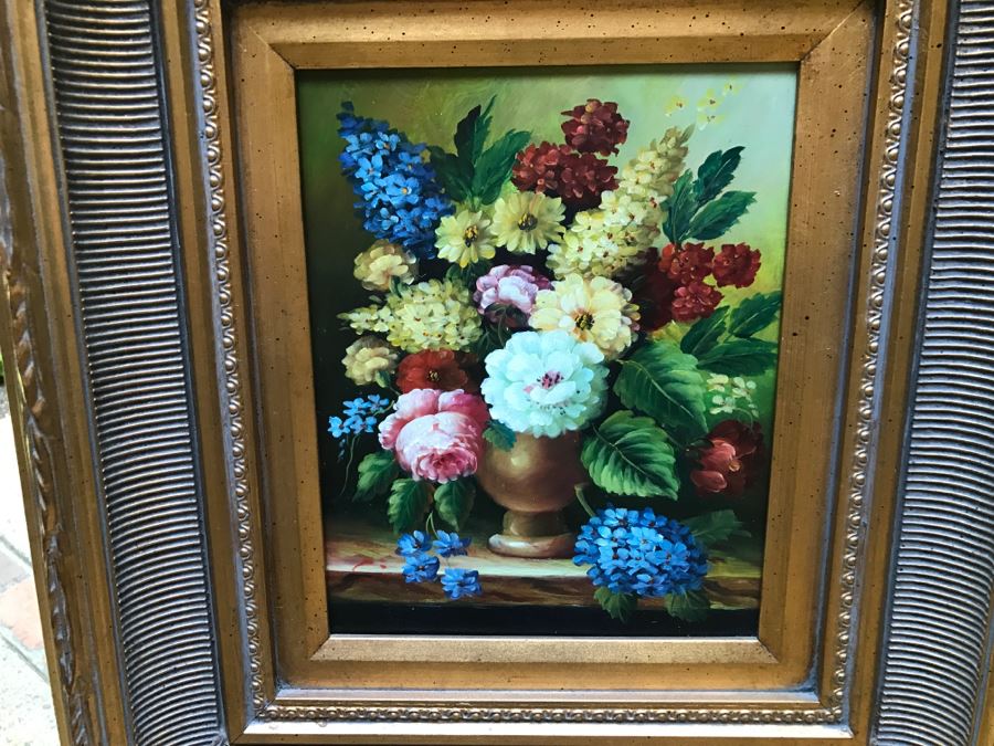Original Floral Still Life Oil Painting Signature Illegible [Photo 2]