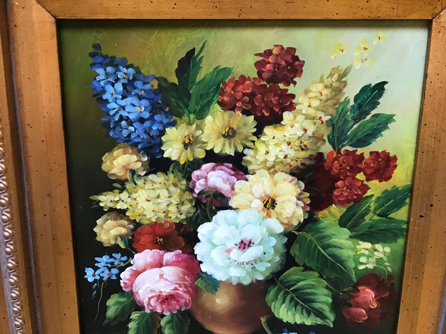 Original Floral Still Life Oil Painting Signature Illegible [Photo 3]