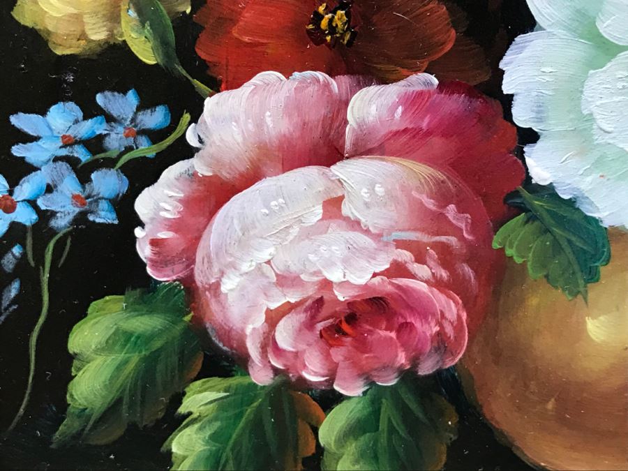 Original Floral Still Life Oil Painting Signature Illegible [Photo 8]