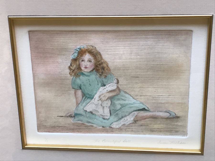 Susan Milliken Etching Of Girl With Doll Hand Signed 1 Of 1