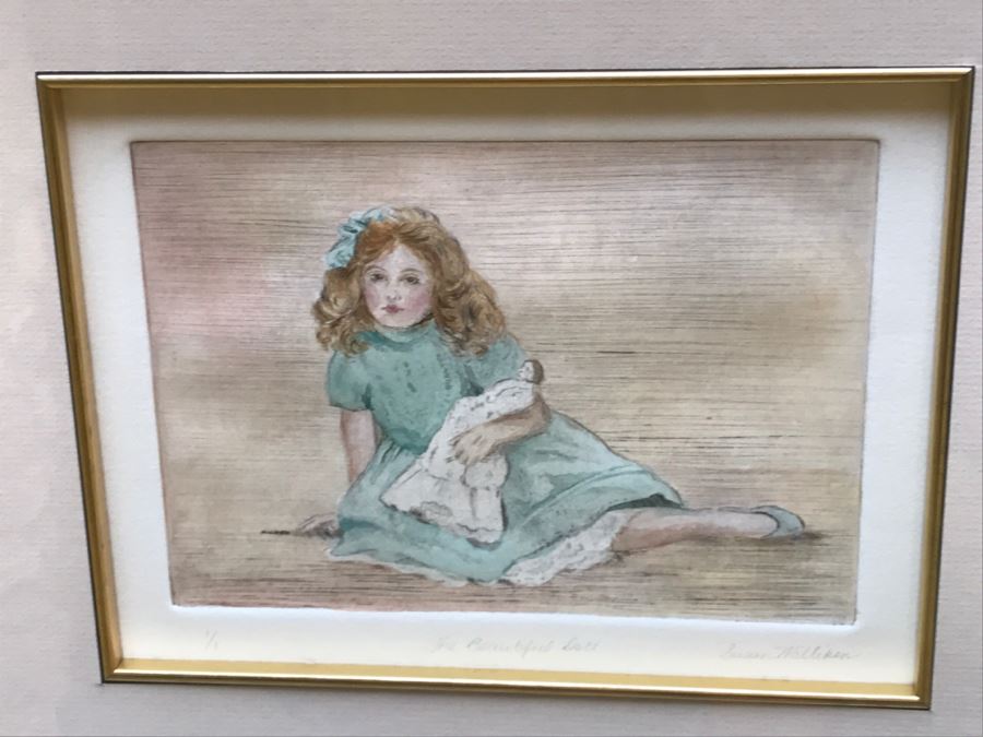 Susan Milliken Etching Of Girl With Doll Hand Signed 1 Of 1 [Photo 1]