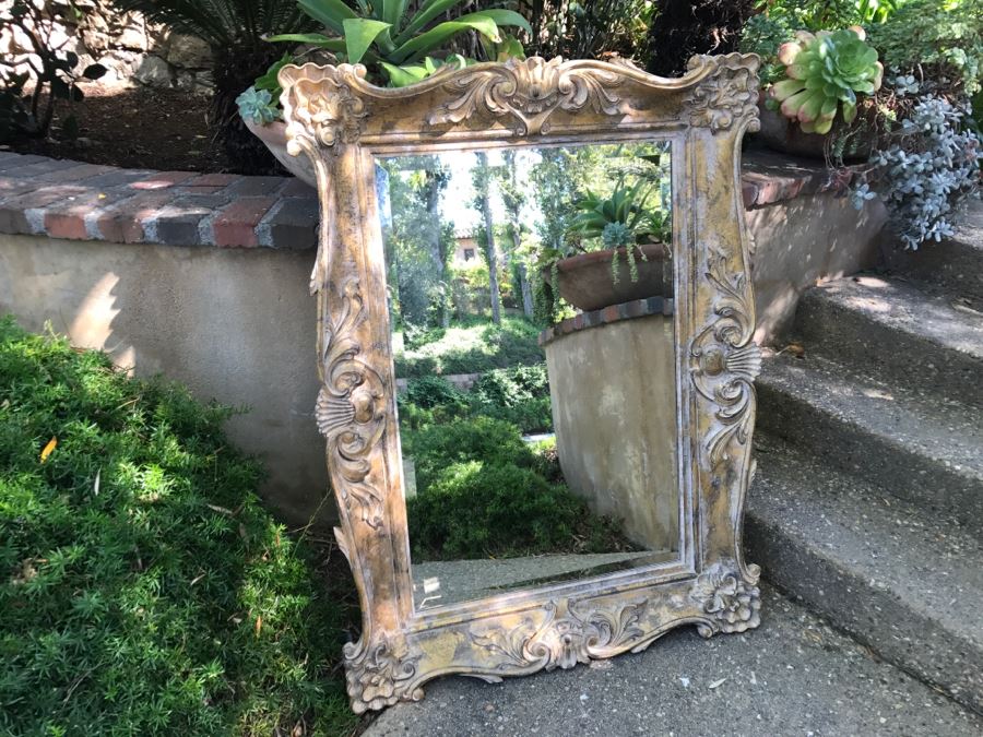 Stunning Beveled Glass Mirror With Gilded Foam Frame Lightweight For ...