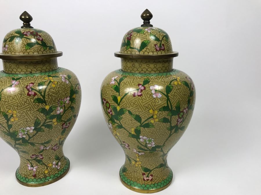 Pair Of Chinese Cloisonne Ginger Jars Vases [Photo 5]