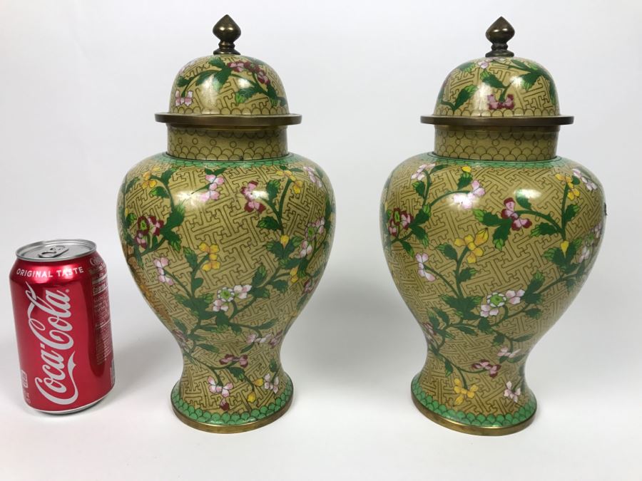 Pair Of Chinese Cloisonne Ginger Jars Vases [Photo 1]