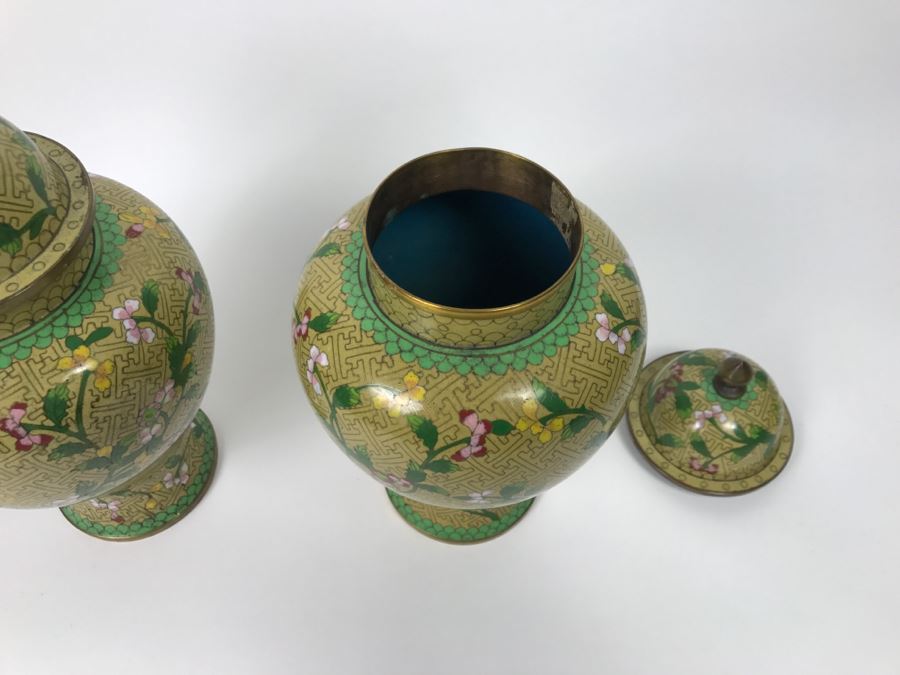 Pair Of Chinese Cloisonne Ginger Jars Vases [Photo 4]