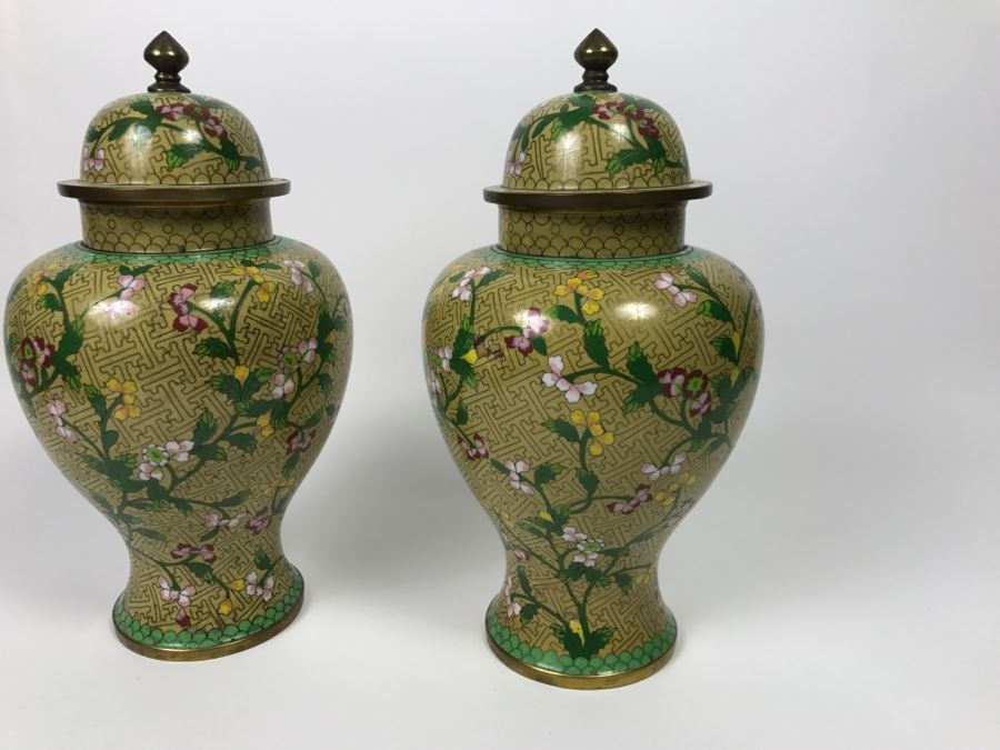 Pair Of Chinese Cloisonne Ginger Jars Vases [Photo 6]