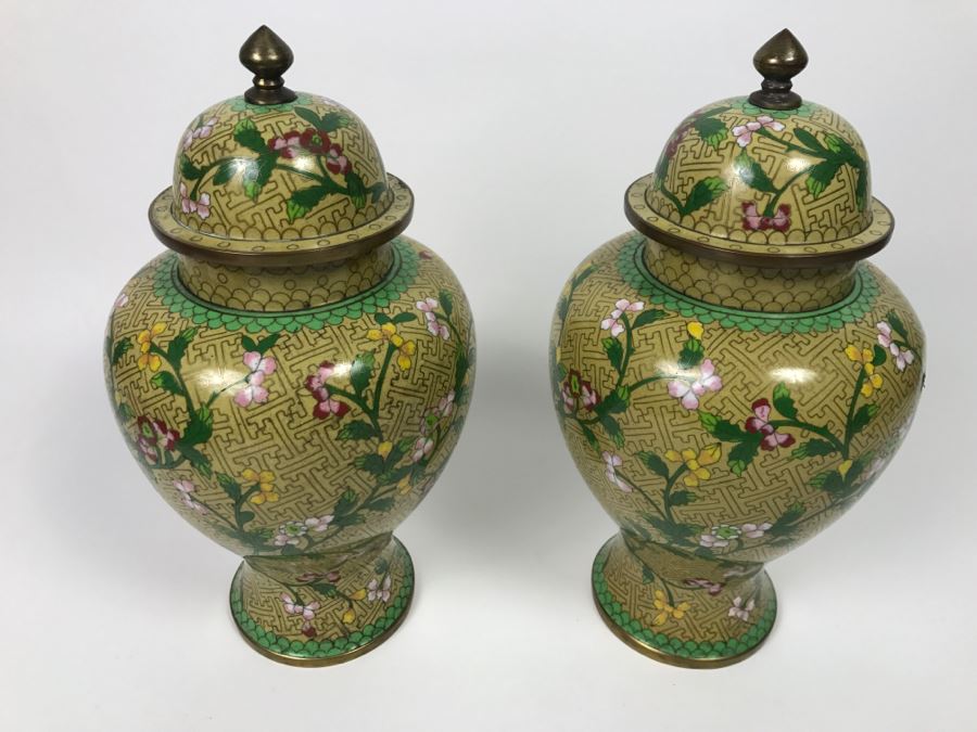 Pair Of Chinese Cloisonne Ginger Jars Vases [Photo 3]