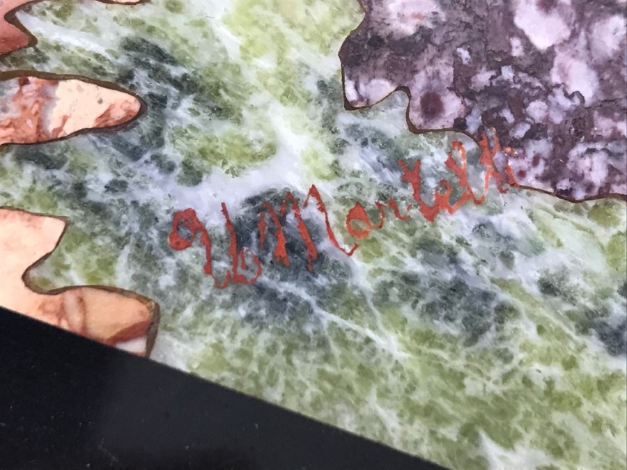 Impressive Semi-Precious Stone Inlay Plein Air Mosiac Artwork Of Shepard In Field Tending To Sheep By U. Martelli [Photo 20]