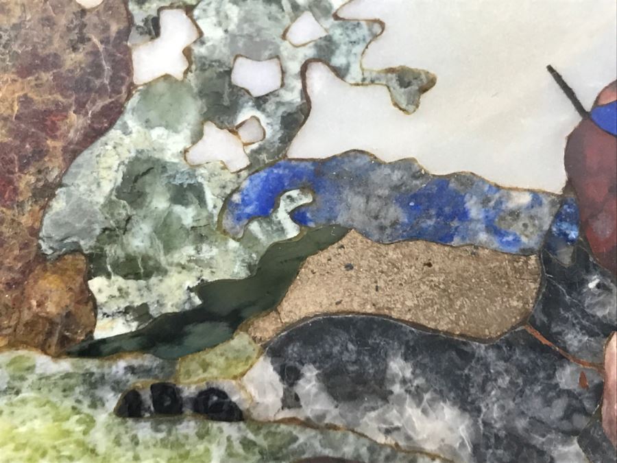 Impressive Semi-Precious Stone Inlay Plein Air Mosiac Artwork Of Shepard In Field Tending To Sheep By U. Martelli [Photo 10]