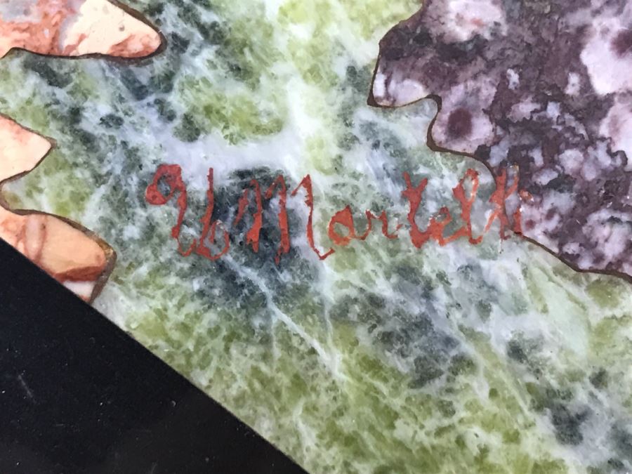 Impressive Semi-Precious Stone Inlay Plein Air Mosiac Artwork Of Shepard In Field Tending To Sheep By U. Martelli [Photo 21]