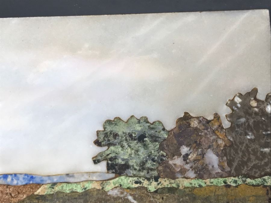 Impressive Semi-Precious Stone Inlay Plein Air Mosiac Artwork Of Shepard In Field Tending To Sheep By U. Martelli [Photo 19]