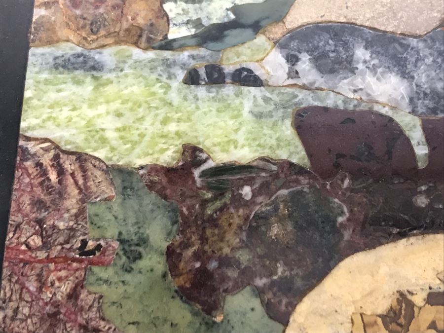 Impressive Semi-Precious Stone Inlay Plein Air Mosiac Artwork Of Shepard In Field Tending To Sheep By U. Martelli [Photo 11]