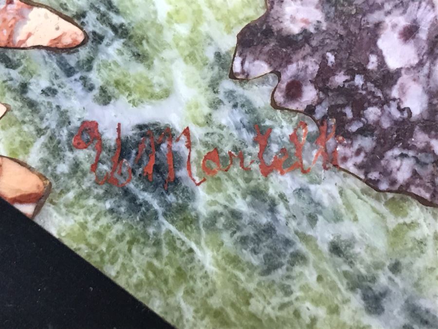 Impressive Semi-Precious Stone Inlay Plein Air Mosiac Artwork Of Shepard In Field Tending To Sheep By U. Martelli [Photo 22]